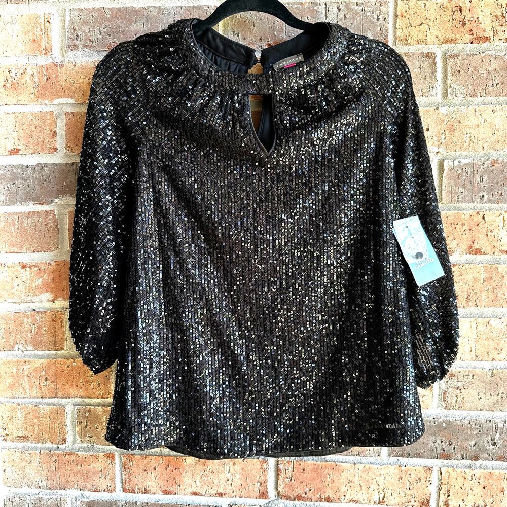 Vince Camuto Long Sleeve Black Sequence Blouse